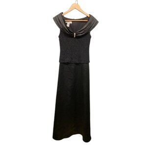Patra Evening Dress Women’s 6 Black Silver Glitter Cowl‎ Neck Sleeveless Formal